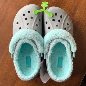 Crocs | fuzzy blue and grey crocs